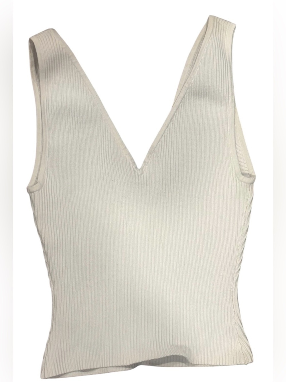 Babaton Aritzia XS Ribbed V-Neck Tank Top Ivory Stretch Knit Basic - Picture 4 of 4